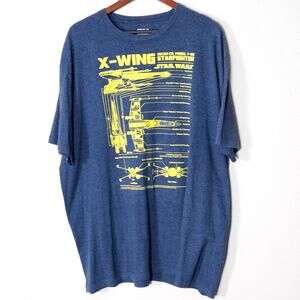 Star Wars X-Wing Graphic T-Shirt Blue Size 2XL Streetstyle Retro